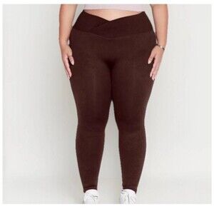 NWT POPFLEX Curve Flex Crisscross Sculpt Yoga Legging French Roast Brown Gym XL